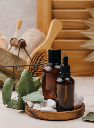 Massage oils in home salon.